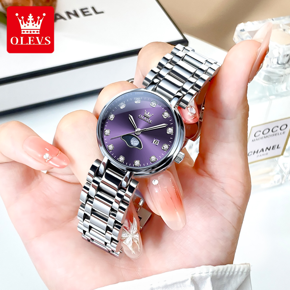 Quiet Luxury Watch - OLEVS Elegant Fashion Purple Rhinestone Dial